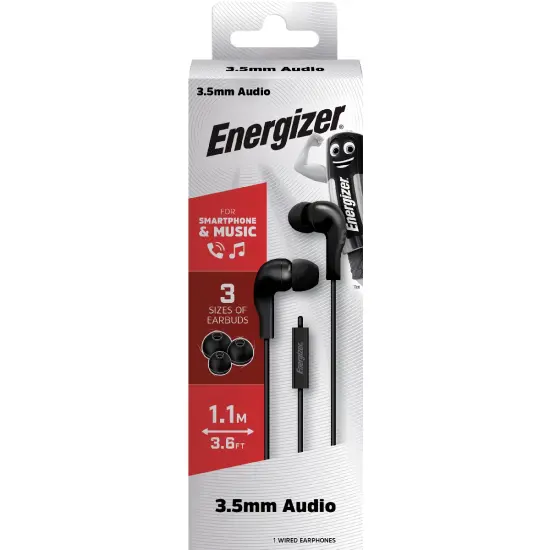 Hands Free Energizer CIA5 Stereo 3.5mm Black with Micrphone and Operation Control Button 1.1m