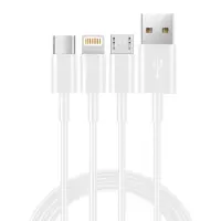 Data Cable Ancus Flow E44 USB 3 in 1 Micro-USB, USB-C, Lightning 3.0A White 1m