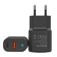 Travel Charger Switching Ancus Supreme Series C70L Dual Fast Charge USB/USB-C Output QC3.0 PD 20W Black with LED