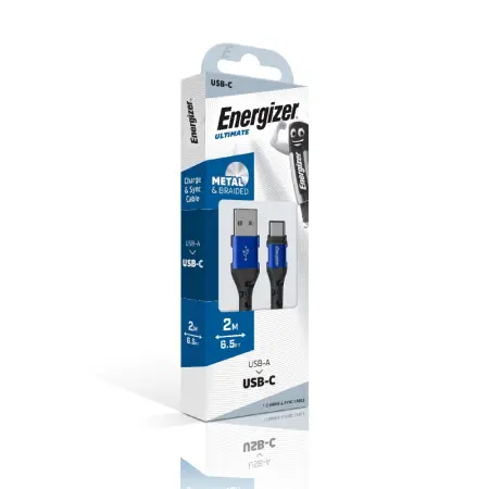Data Cable Energizer Metal / Braided Nylon USB-A to USB-C Blue 2m
