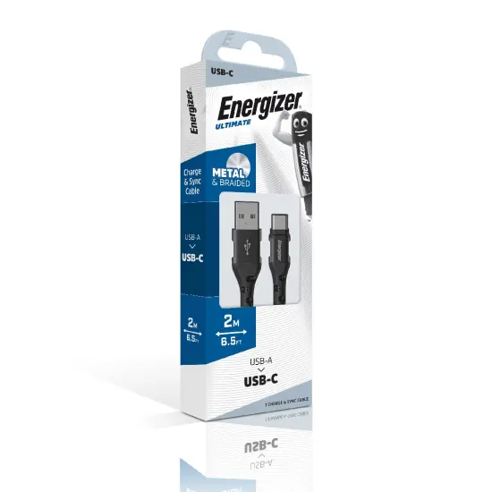 Data Cable Energizer Metal / Braided Nylon USB-A to USB-C Black 2m