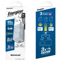 Energizer Travel Charger A65MU PD65W Quick Charge 1 x USB-C 1 x USB-A with  EU / UK / US Silver GaN Tech
