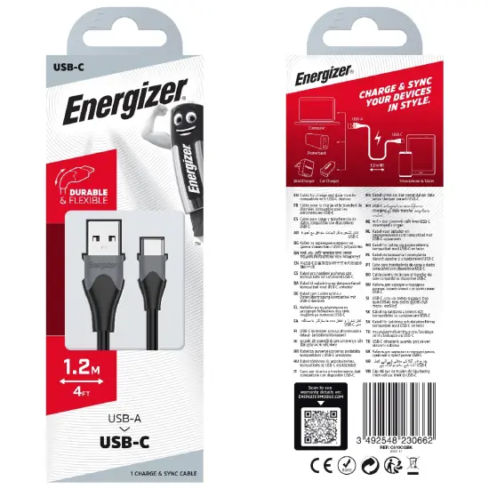 Connection Cable Energizer Bicolor 2.0A USB-A to USB-C Black 1.2m