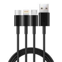 Charging Cable Ancus Flow E44 USB 3 in 1 Micro-USB, USB-C, Lightning 3.0A Black 1m