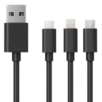 Charging Cable Ancus Flow E44 USB 3 in 1 Micro-USB, USB-C, Lightning 3.0A Black 1m