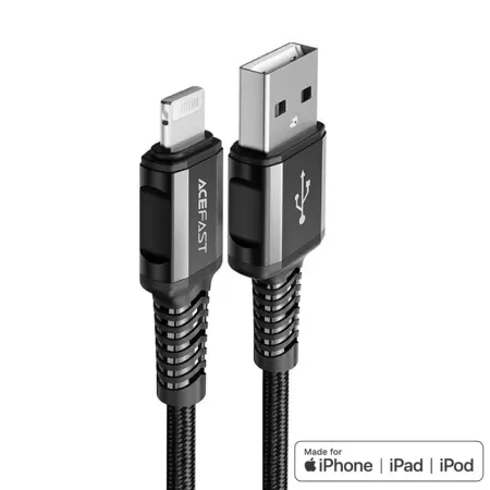 Data Cable Acefast C1-02 Metallic USB-A to Lightning 2.4A Apple Certified MFI Braided Black1.2m