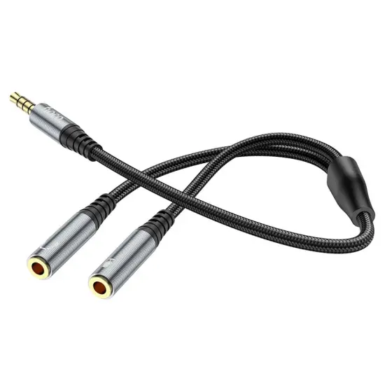 Hoco UPA21 3.5mm Male to Duble 3.5mm Female for microphone and headphones Braided 25cm Μαύρο