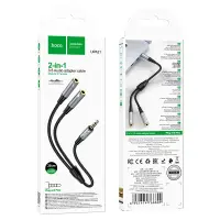 Hoco UPA21 3.5mm Male to Duble 3.5mm Female for microphone and headphones Braided 25cm Μαύρο
