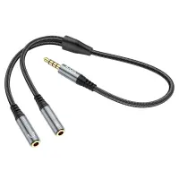 Hoco UPA21 3.5mm Male to Duble 3.5mm Female for microphone and headphones Braided 25cm Μαύρο