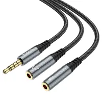 Hoco UPA21 3.5mm Male to Duble 3.5mm Female for microphone and headphones Braided 25cm Μαύρο