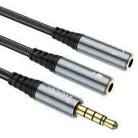 Hoco UPA21 3.5mm Male to Duble 3.5mm Female for microphone and headphones Braided 25cm Μαύρο