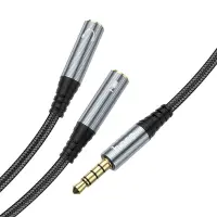 Hoco UPA21 3.5mm Male to Duble 3.5mm Female for microphone and headphones Braided 25cm Μαύρο