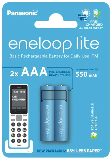 Rechargeable Battery Panasonic Eneloop Lite BK-4LCCE/2CP 550 mAh size AAA Ni-MH 1.2V 2 Pcs. Eco Pack