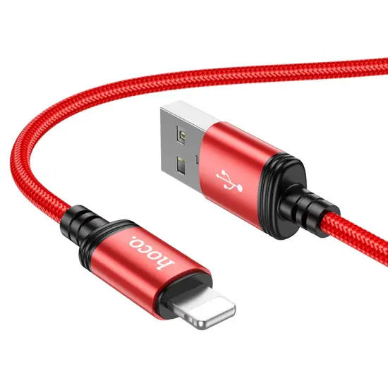 Data Cable Hoco X89 Wind USB to Lightning 2.4A Red Braided 1m