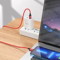 Data Cable Hoco X89 Wind USB to Lightning 2.4A Red Braided 1m