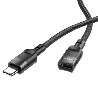 Extension Cable Hoco U107 USB-C to USB-C 2.0 3A OTG Braided Black 1.2m