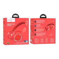 Wireless Stereo Headphone Hoco W41 Charm V5.3 200mAh with Micro SD, AUX port and Control Buttons Red