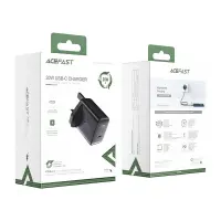 Travel Charger Acefast A4 Fast Charging USB-C PD20W Black with UK Plug