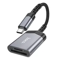 Memory Card Reader Hoco UA25 2 in 1 USB-C 480Mbps and 2TB for Micro SD/SD OTG Short and Anti-bending Cable Metal Grey