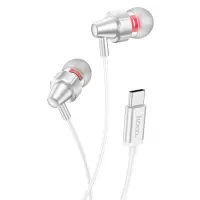 Hands Free Hoco M90 Delight Earphones Deep Bass Stereo USB-C Compatible with All USB-C Devices Silver 1.2m