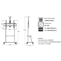 Wheeled TV Flor Stand Noozy Y806-1  for 42'' - 85'' VESA from 200x200mm to900x600mm Maximum weight capacity 100kg