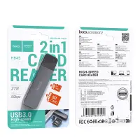 Memory Card Reader HB45 Spirit 2-in-1 USB 3.0 up to 5Gbps and 2TB for Mico SD and SD Metal Grey