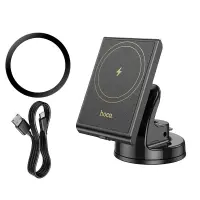 Car Mount Hoco HW20 Precious with Magnetic Wireless Fast Charger up to 15W USB Black 4.5"-7"