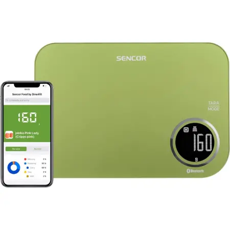 Kitchen Scale 5Kg Sencor SKS 7070GG LCD Screen and Bluetooth Connectivity to Mobile App Green