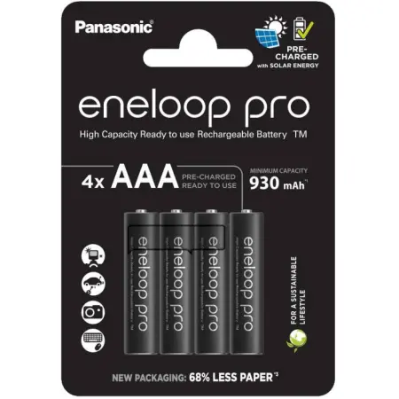 Rechargeable Battery Panasonic eneloop pro BK-4HCDE/2BE 930 mAh size AAA Ni-MH 1.2V Τεμ. 4 New Package