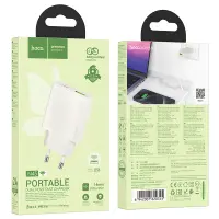 Travel Charger Hoco N45 Biscuit Ultra Thin Dual Port Charging USB-C PD30W and USB 18W QC3.0 Moonlight White