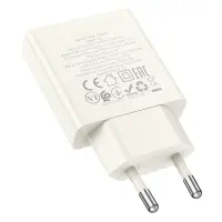 Travel Charger Hoco N45 Biscuit Ultra Thin Dual Port Charging USB-C PD30W and USB 18W QC3.0 Moonlight White