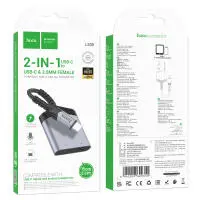 External Sound Card Hoco LS39 USB-C to 1xUSB-C and 1x3.5mm  for Mic, Audio and Power Supply Metal Grey