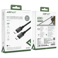 Data Cable Acefast C9-03  Metallic USB-C to USB-C 60W 20V/3A Braided Black 1.2m