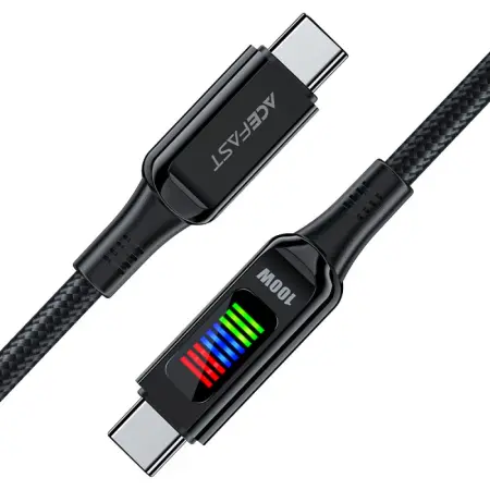 Data Cable Acefast C7-03  Metallic USB-C  to USB-C 100W 20V/5A  with Charging Display Braided Black 1.2m