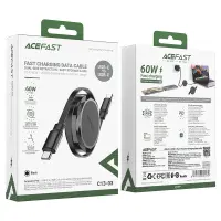  Charging Data Cable Acefast C3-03 USB-C to USB-C Retractable 3A 60W Black 0.8m