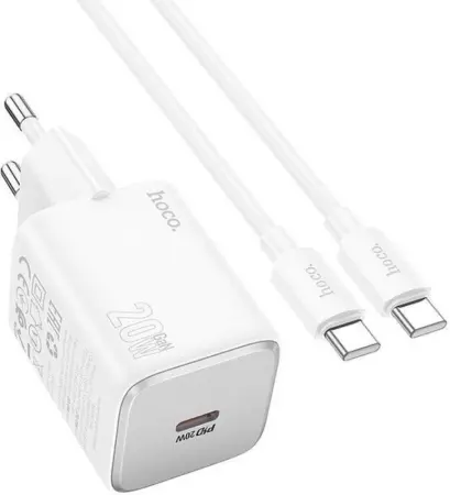 Travel Charger Hoco N40 Mighty USB-C 20W + Cable USB-C to USB-C 1m White