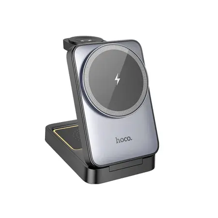 Wireless Foldable Charger Stand Hoco CQ21 Power 3 in 1 15W 3 Devices Vertical Charging Black