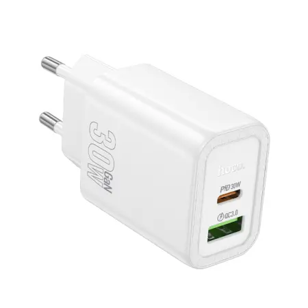 Travel Charger Hoco N63 Gentle Dual Port 30W USB-C and USB-A 5V 3.0A White