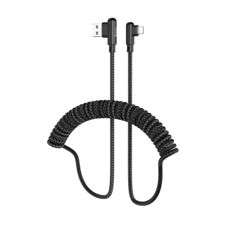 Data Cable Hoco DU40 Guard USB to Lightning 2.4A Spring Braided Cable  Black 0.45-1m