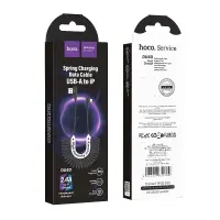 Data Cable Hoco DU40 Guard USB to Lightning 2.4A Spring Braided Cable  Black 0.45-1m