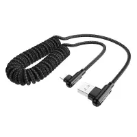 Data Cable Hoco DU40 Guard USB to Lightning 2.4A Spring Braided Cable  Black 0.45-1m