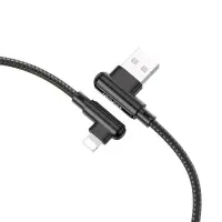 Data Cable Hoco DU40 Guard USB to Lightning 2.4A Spring Braided Cable  Black 0.45-1m