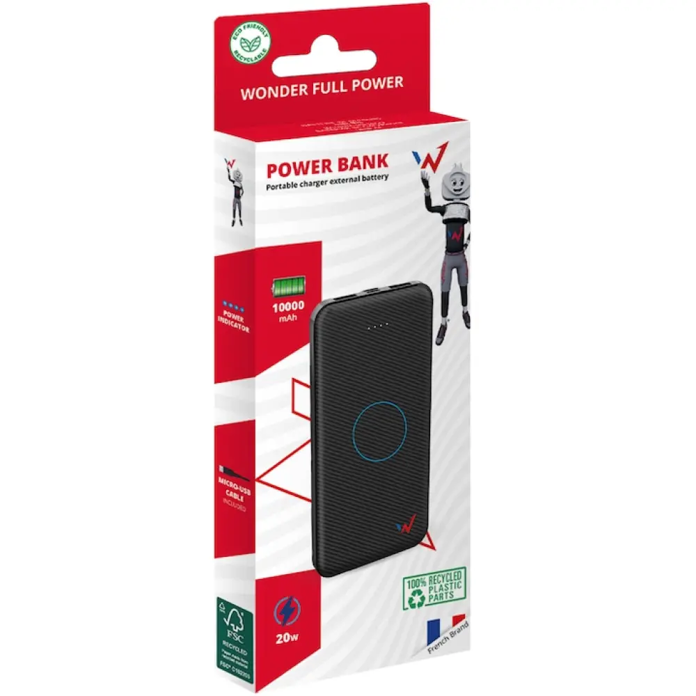 Power Bank Wonder WX10C Slim 10000mAh 20W with 2 x USB-A and 1 x USB-C Output Black