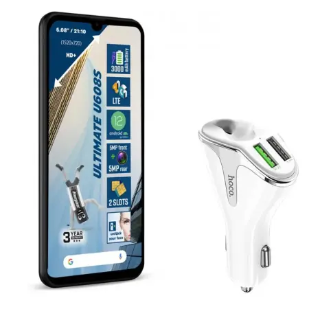 Energizer Energy U608S 2GB/32GB Dual Sim 4G 6.08" + Hoco E47 Pro Traveller Dual USB QC3.1 DC5V Car Charger