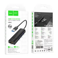 USB Hub Hoco HB42 USB to 3 χ USB 3.0  and RJ45 with Data Transfer 1000Mbps 0.2m Black