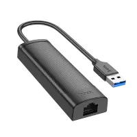 USB Hub Hoco HB42 USB to 3 χ USB 3.0  and RJ45 with Data Transfer 1000Mbps 0.2m Black