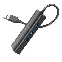 USB Hub Hoco HB42 USB to 3 χ USB 3.0  and RJ45 with Data Transfer 1000Mbps 0.2m Black