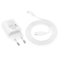 Travel Charger Hoco N62 Gentle Single Port USB-C Quick Charge 30W 5V 3.0A White + Cable USB-C to USB-C