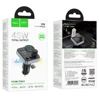 Bluetooth FM Transmitter Hoco E86 Alegria 48W with 2xUSB-A and 1xUSB-C Port BT 5.4 Supports TF Cards