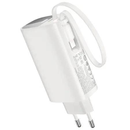 Power Bank Hoco J148 Handy 5000mAh PD20W QC3.0A Charger with 1xUSB-C Port and 1xUSB-C Cacle White